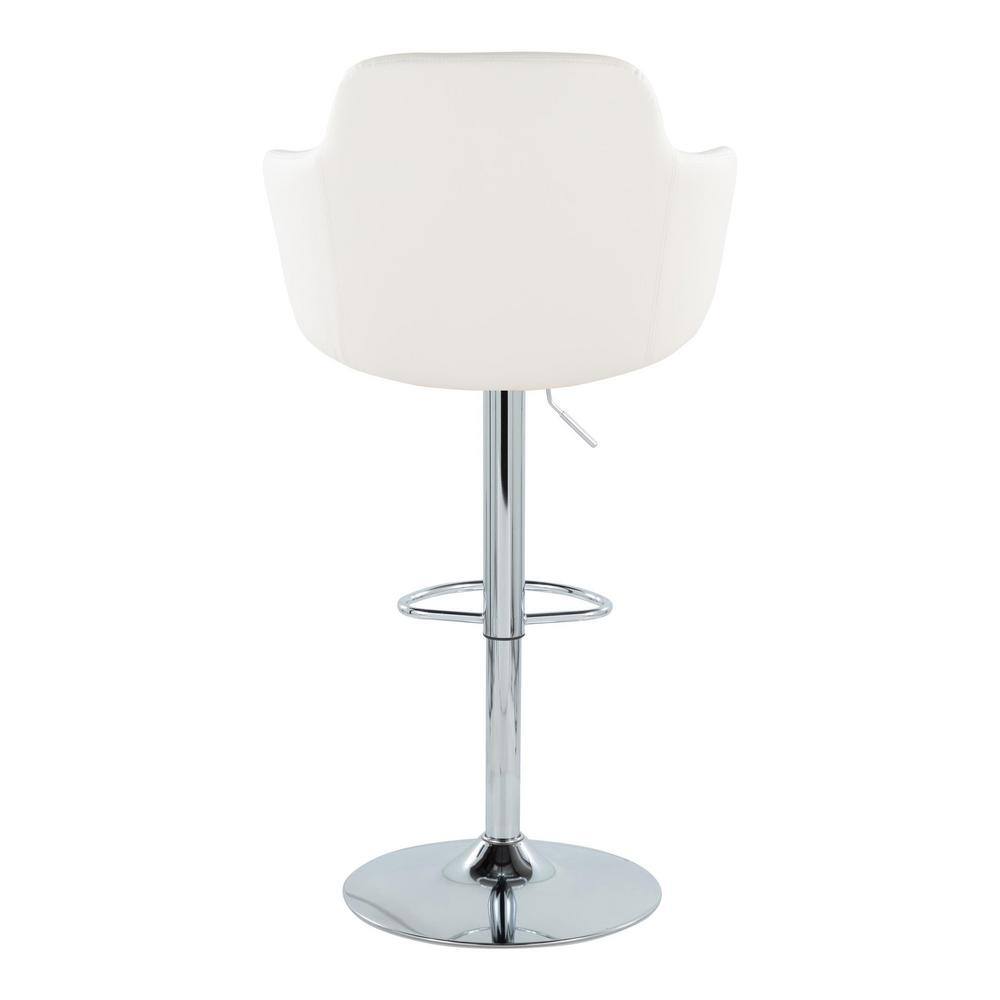 White Faux Leather Adjustable Swivel Bar Stools with Metal Base