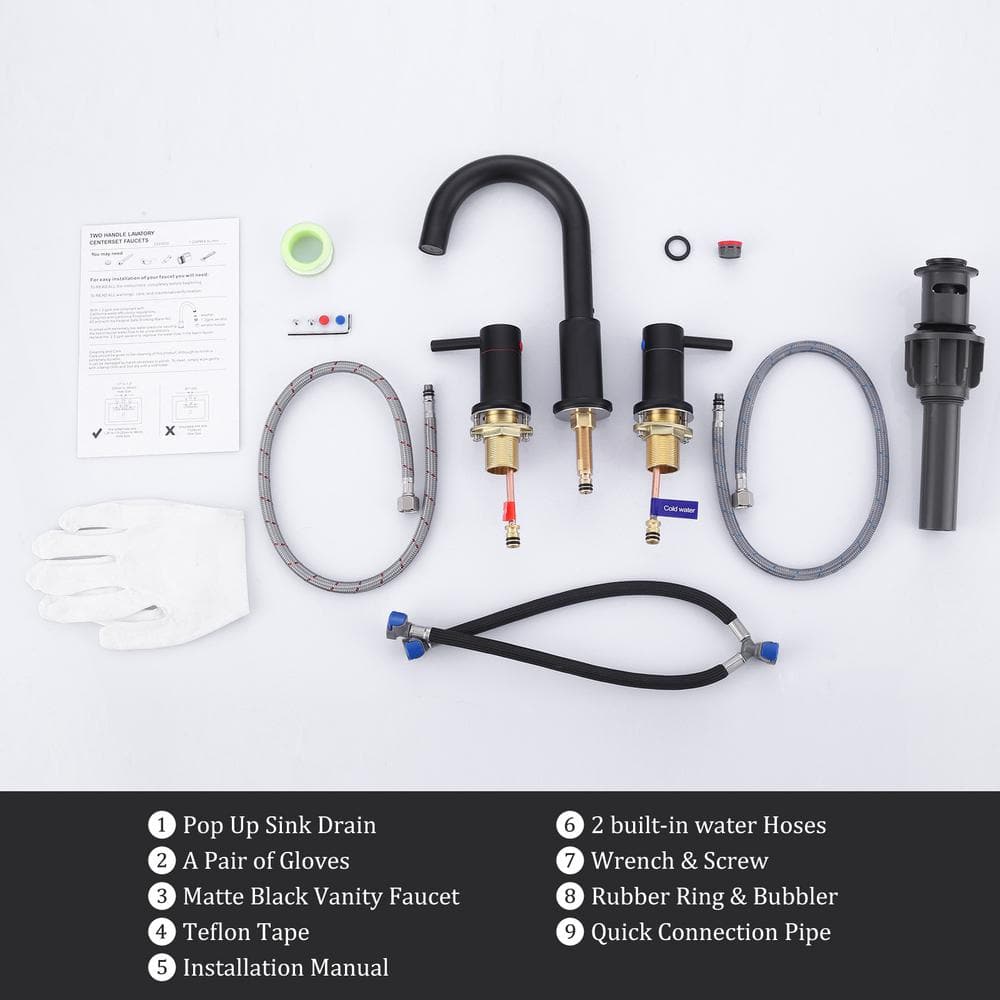 Matte Black 8-Inch Widespread Double Handle Bathroom Faucet