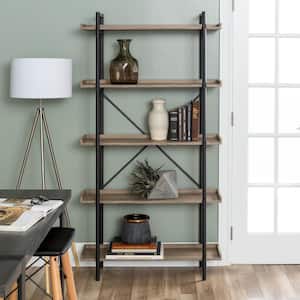 68 in. Driftwood/Black Metal 5-shelf Etagere Bookcase with Open Back