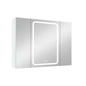 40 in. W x 30 in. H Rectangular Aluminum LED Lighted Surface Mount Medicine Cabinet with Mirror White