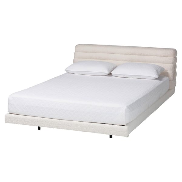 Alfie White Boucle Upholstered Frame King Platform Bed