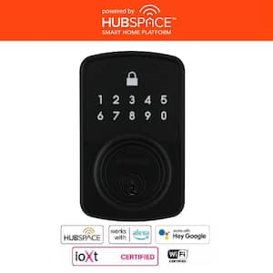 Square Compact Matte Black Electronic Single Cylinder Deadbolt Powered by Hubspace