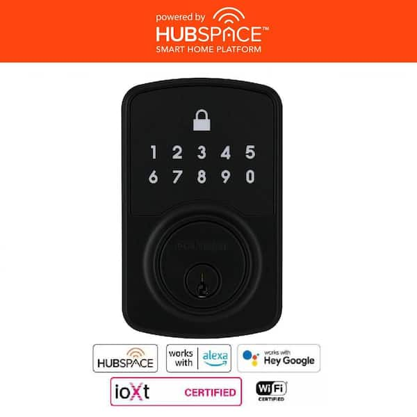 Square Compact Matte Black Electronic Single Cylinder Deadbolt Powered by Hubspace