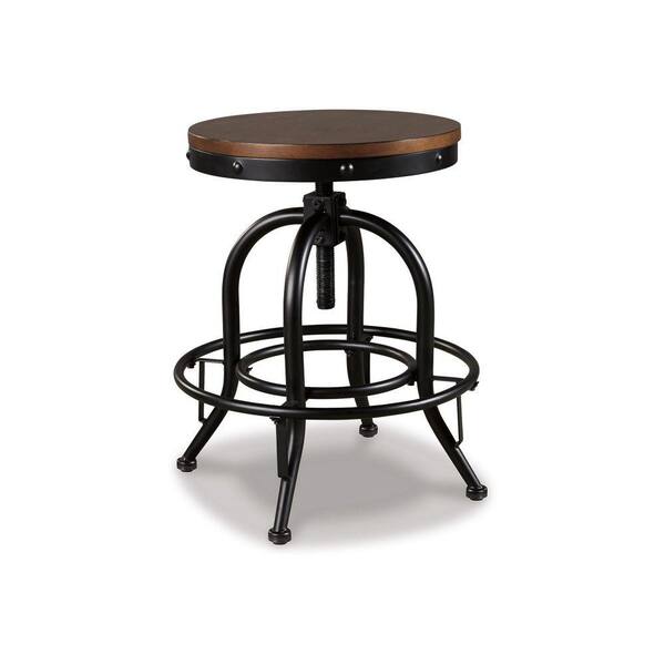 Benjara 24 in. Black and Brown Backless Metal Frame Counter stool with Wooden Seat (Set of 2