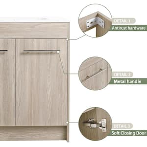 29.72 in. Freestanding White Oak Bath Vanity with White Gel Sink Resin Top Unassembled