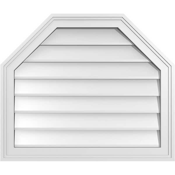 Ekena Millwork 26 in. x 22 in. Octagonal Top Surface Mount PVC Gable Vent: Decorative with Brickmould Frame