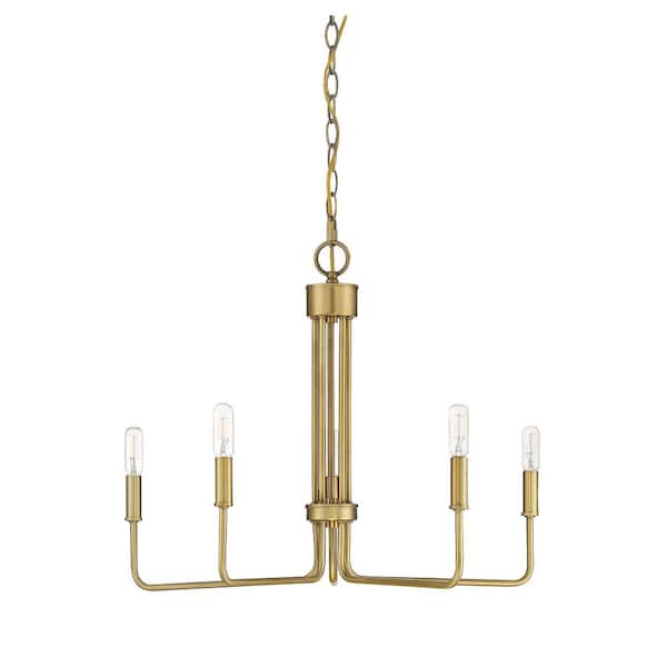 SAVOY HOUSE 24 in. W x 17.25 in. H 5-Light Natural Brass Chandelier