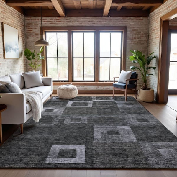 Mayfield Premium Machine Washable Abstract AMF1142 Black 10 ft. x 14 ft. Area Rug