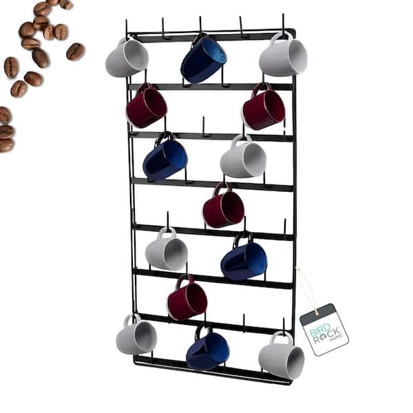 36 Peg Coffee Mug Organizer Wall - 8 Tier Wall Mounted Coffee Mug Holder, Black