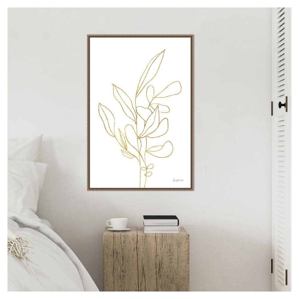 Large Gold Botanical Abstract Canvas Print with Bronze Frame