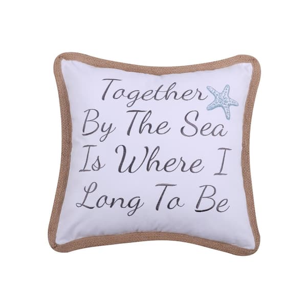 LEVTEX HOME White Grey Together By The Sea Starfish Embroidered with Rope Trim 20 in. x 20 in. Throw Pillow