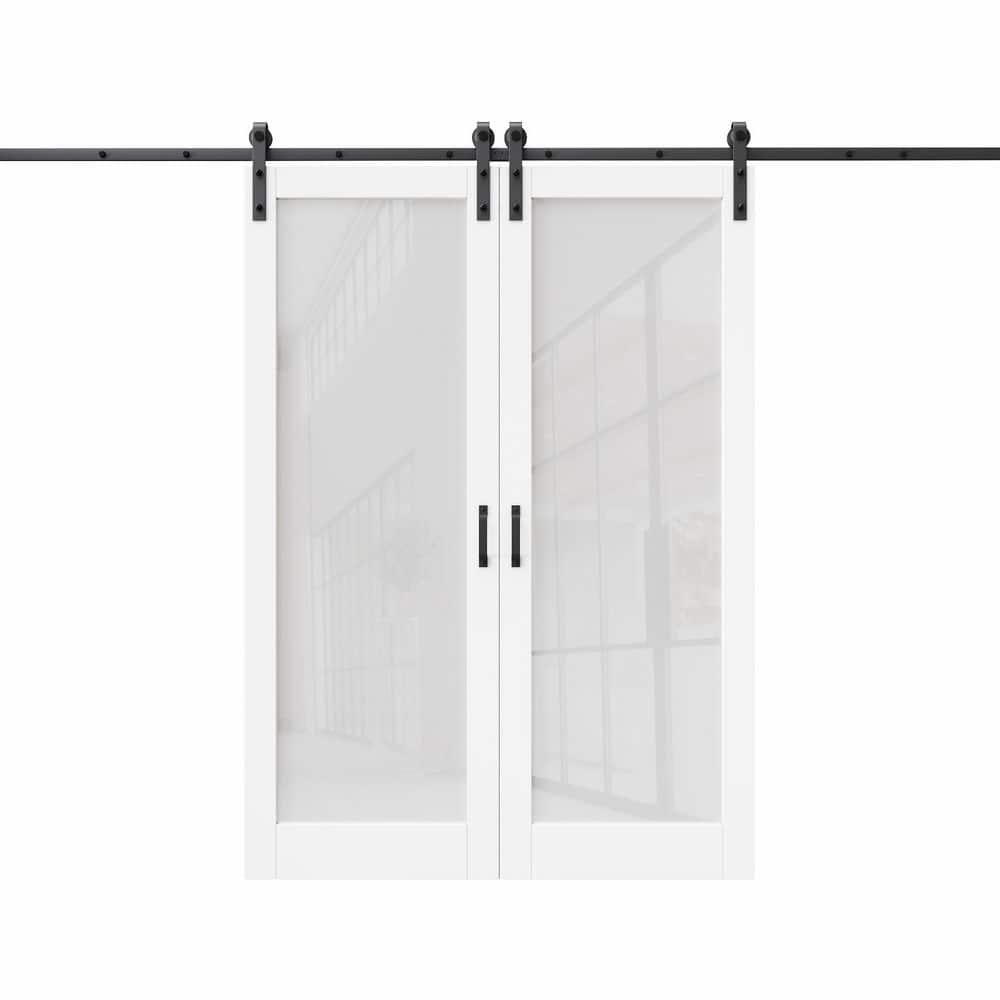 64 in. x 96 in. 1-Lite Frosted Glass White Primed MDF Composite Sliding Barn Door with Hardware Kit and Pantry Sticker price history on PriceWatchPro