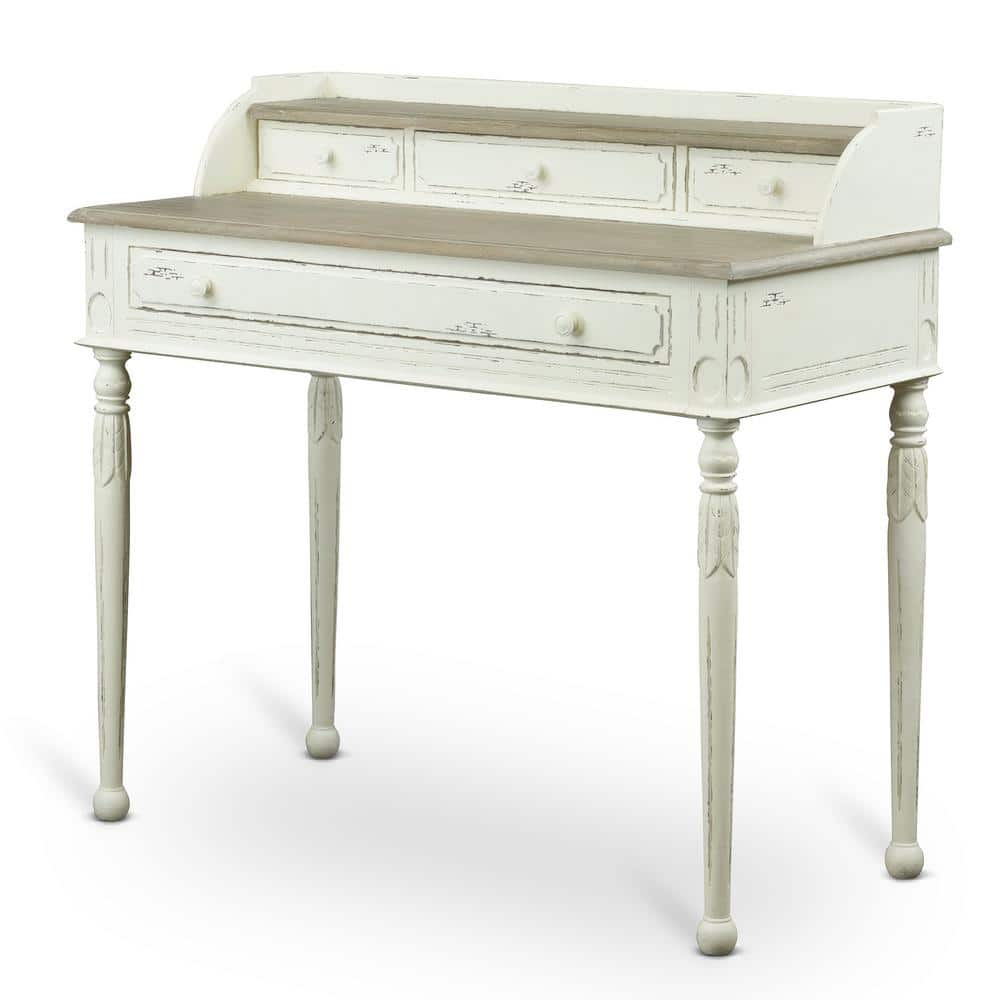 Anjou Chic White and Light Brown Writing Desk with Storage