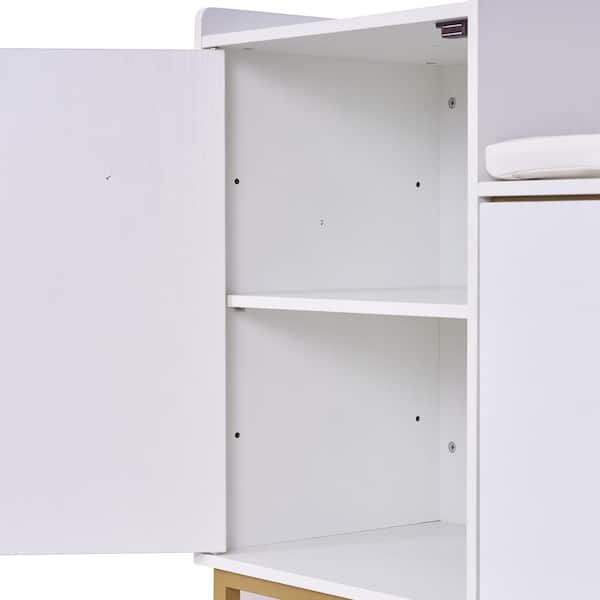 White Shoe Storage with Flip Drawers Entryway Bench Cabinet with Removable Seat Cushion