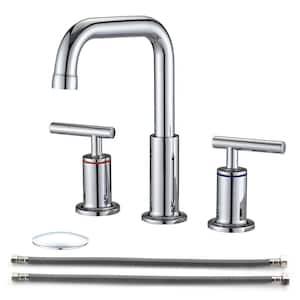 Modern 8 in. Widespread Double Handle 360° Swivel Spout Bathroom Faucet w/Drain Kit Included in Chrome