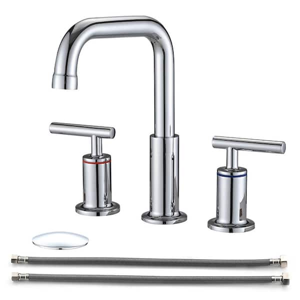 UPIKER Modern 8 in. Widespread Double Handle 360° Swivel Spout Bathroom Faucet w/Drain Kit Included in Chrome