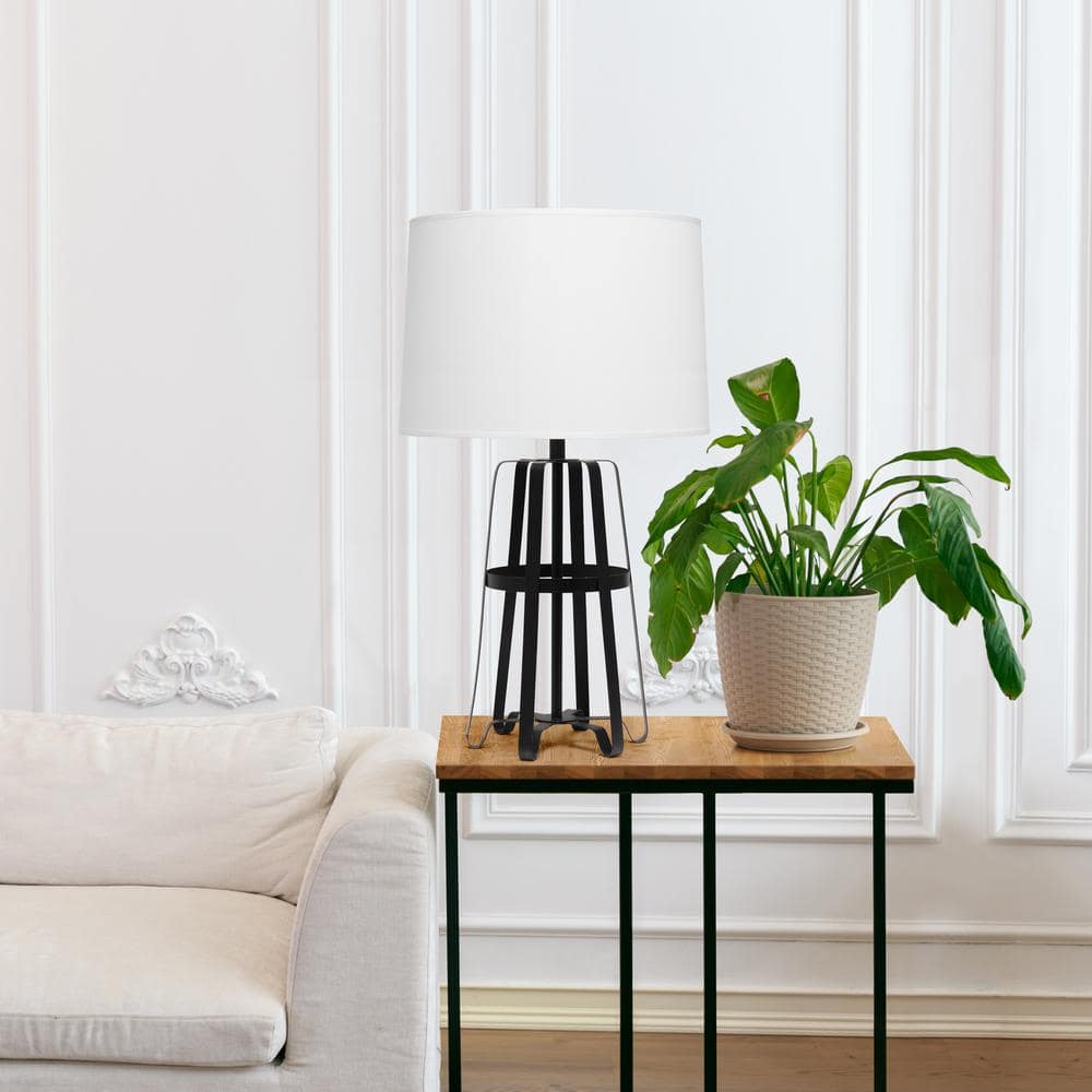 Adjustable Bronze Cage Table Lamp with White Shade