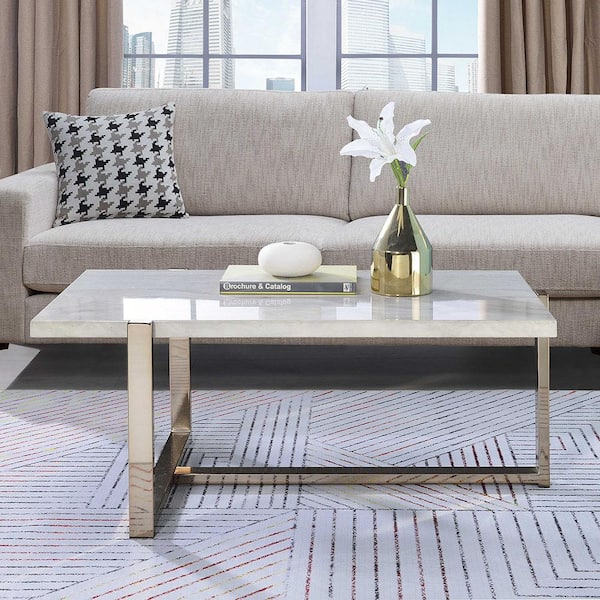 Acme Furniture Feit 44 in. Champagne Finish Rectangle Faux Marble