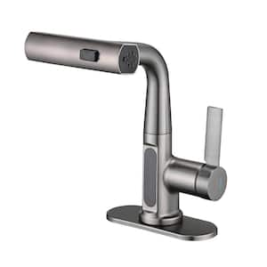 Single Handle Pull Out Sprayer Kitchen Faucet Deckplate Included in Titanium Grey