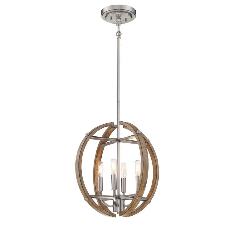 Sun Faded Wood and Brushed Nickel Transitional 4-Light LED Pendant