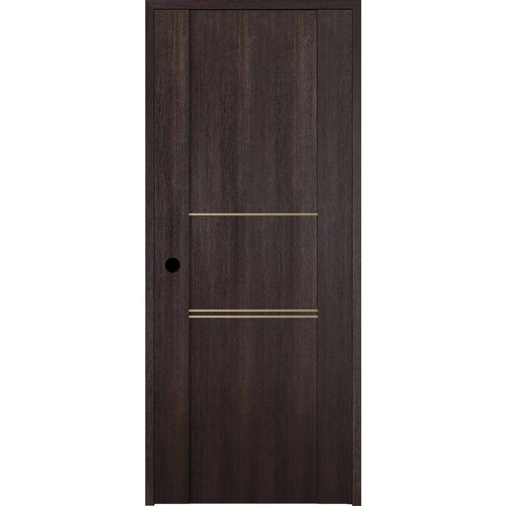 Belldinni Vona 01 3H Gold 30 in. x 80 in. Right-Handed Solid Core Veralinga Oak Textured Wood Single Prehung Interior Door, Dark Brown/Veralinga Oak -  203017
