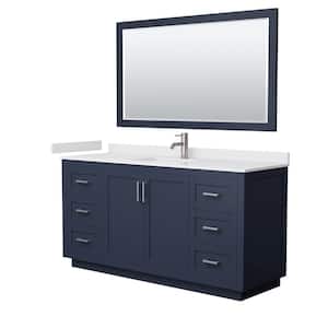 Miranda 66 in. W x 22 in. D x 33.75 in. H Single Sink Bath Vanity in Dark Blue with White Cultured Marble Top and Mirror