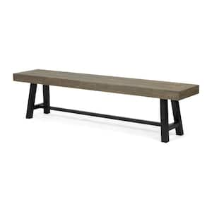 74 in. Grey Plus Black 3-Person Acacia Wood Outdoor Bench/Indoor Bench