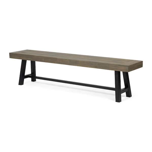FIROMO 74 in. Grey Plus Black 3-Person Acacia Wood Outdoor Bench/Indoor Bench