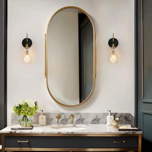 15-in H. Modern Bedroom Teardrop Wall Sconce 1-Light Black and Brass Gold Bathroom Vanity Light with Clear Glass Shade