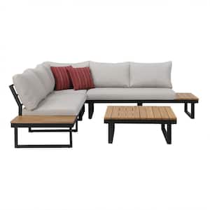 Plateau Black 4-Piece Metal Outdoor Sectional Set with Beige Cushions