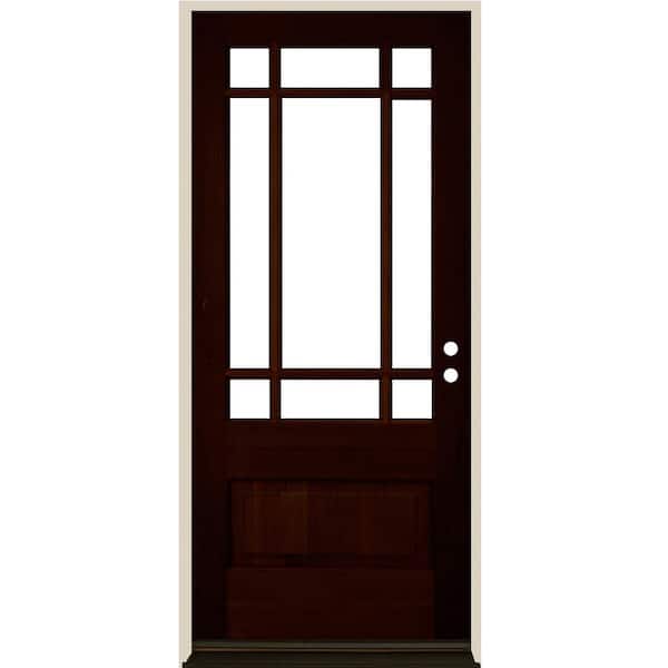 Krosswood Doors 36 in. x 80 in. Craftsman Prairie 3/4 Lite Clear Glass Red Mahogany Stain Left-Hand/Inswing Hemlock Prehung Front Door