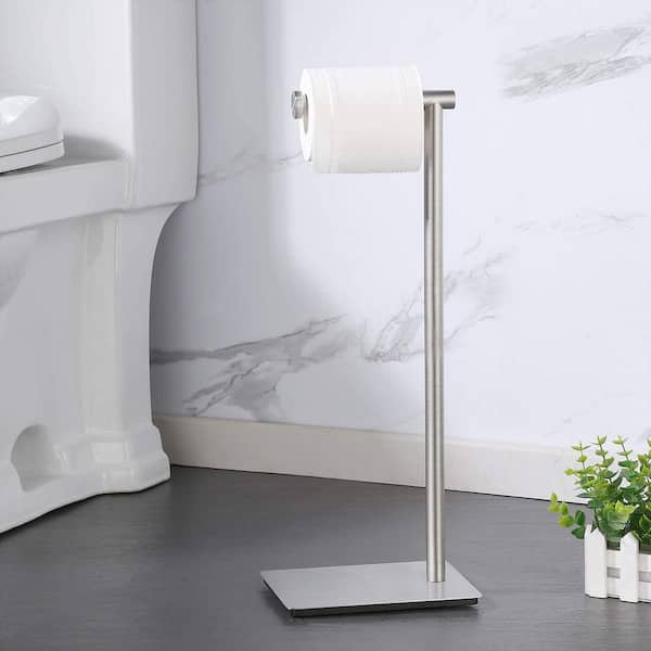 Decorative Metal Toilet Paper Holder Stand and Dispenser for Bathroom and Powder Room - Holds Mega Rolls - Black