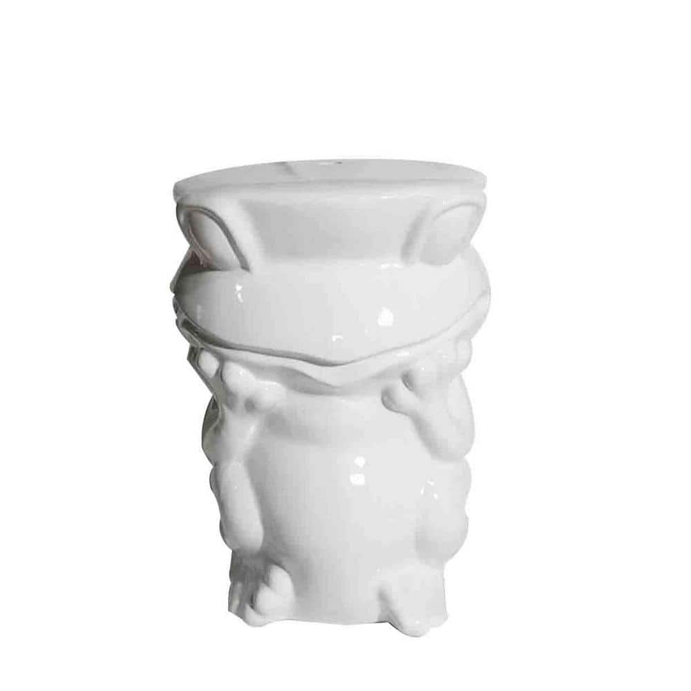 18 in. White Frog Ceramic Garden Stool