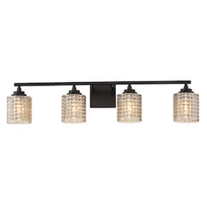 Genoa 33.5 in. 4-lights Matte Black Vanity Light with Cut Crystal Glass Shade