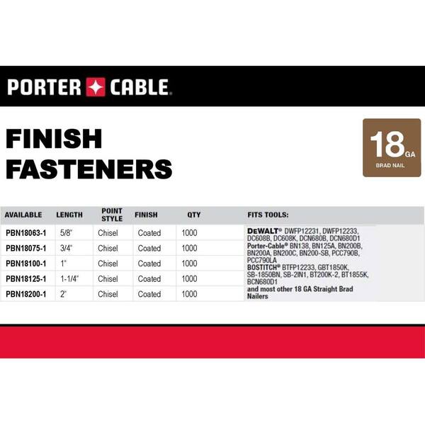 Porter Cable 18 Gauge X 3 4 In Glue Collated Brad Nail 1000 Per Box Pbn 1 The Home Depot