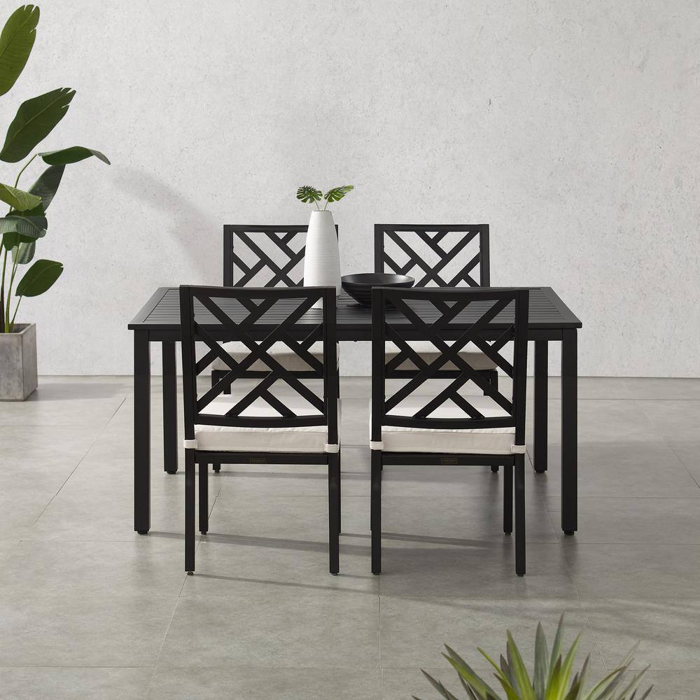 Locke 5-Piece Black Steel Outdoor Dining Set with Cream Cushions