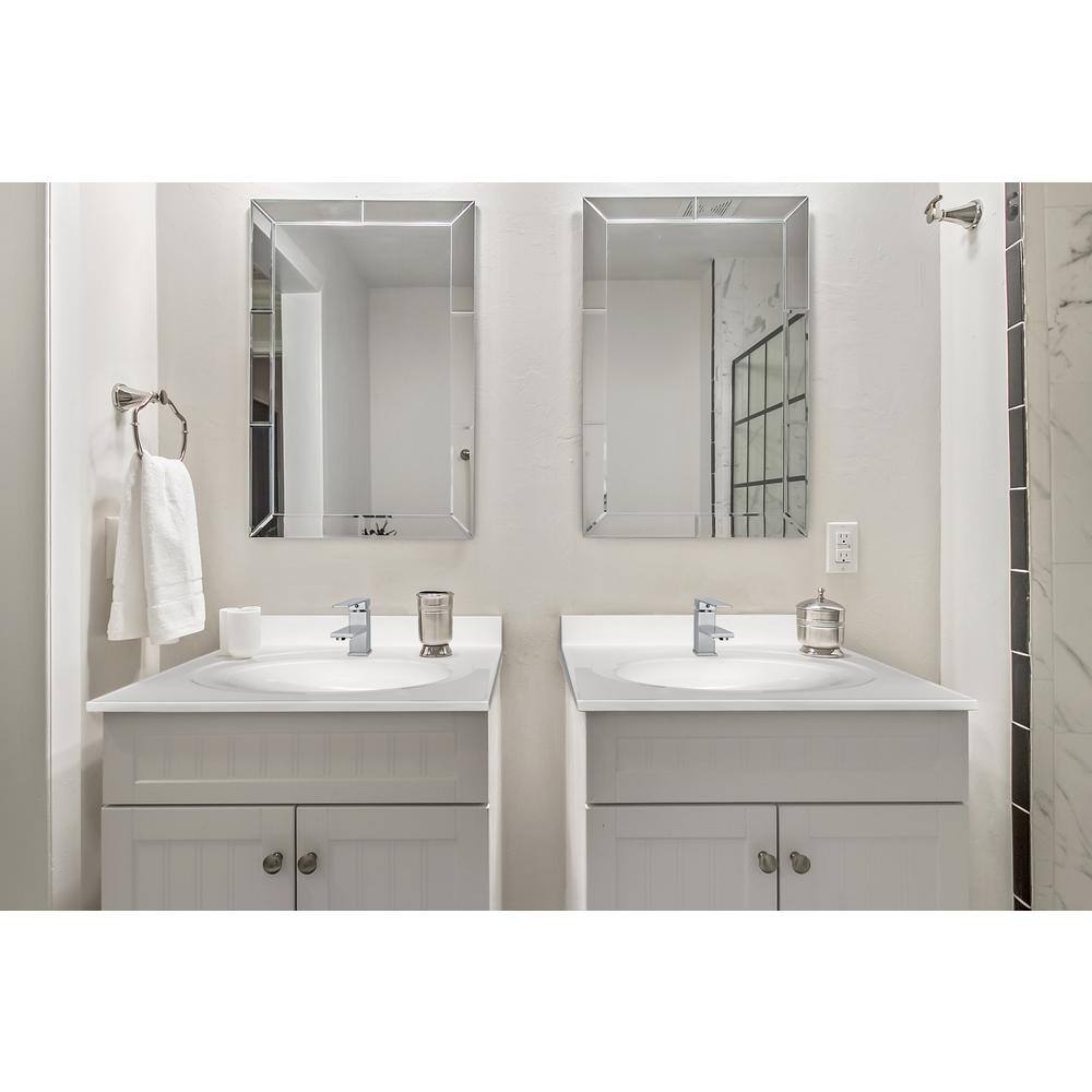 Solid White Cultured Marble Vanity Top with Integrated Backsplash, 25-Inch