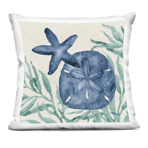 Tampico Starfish and Sand Dollar Blue Print Zipper Polyester 18 in. X 18 in. Throw Pillow