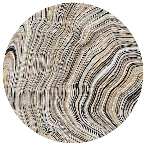 Chantille Machine Washable Indoor/Outdoor Abstract ACN2983 Black 8 ft. x 8 ft. Round Rug