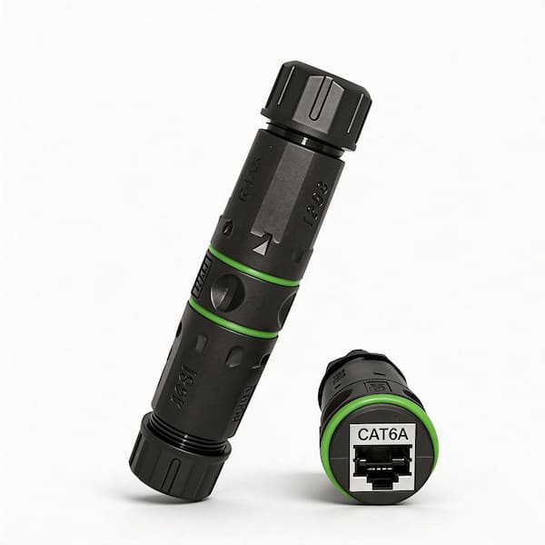 IP68 Waterproof RJ45 Coupler Shielded Ethernet Connector for Cat5 / 5e/ 6 / 6E/ 6A Outdoor LAN Cable Female 2-Pack Black