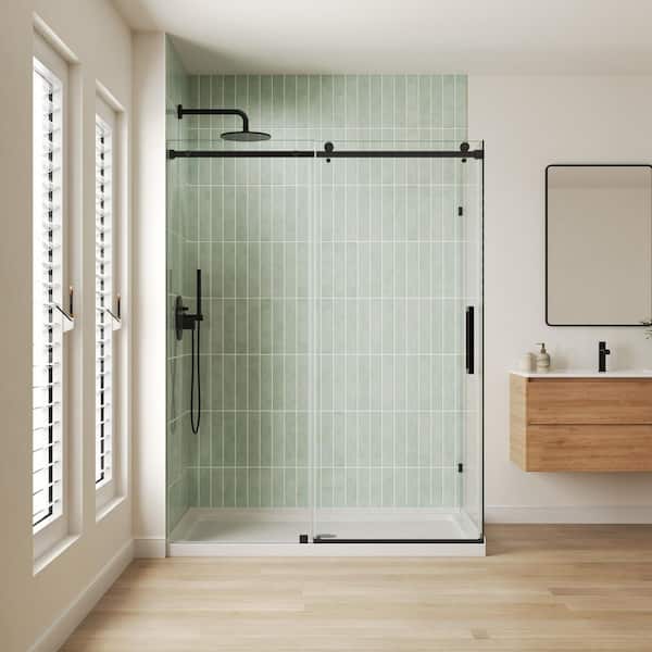 56-60 in. W x 34 in. D x 76 in. H Frameless Corner Sliding Shower Enclosure in Matte Black with 5/16 in. Clear Glass