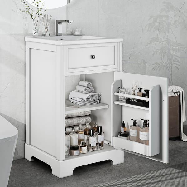 20 in. W x 18.5 in. D x 34.4 in. H Bath Vanity in White with White