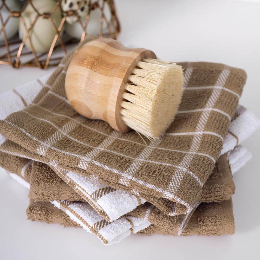 Mocha and White Terry Cotton Dish Cloth Set, 6-Pack