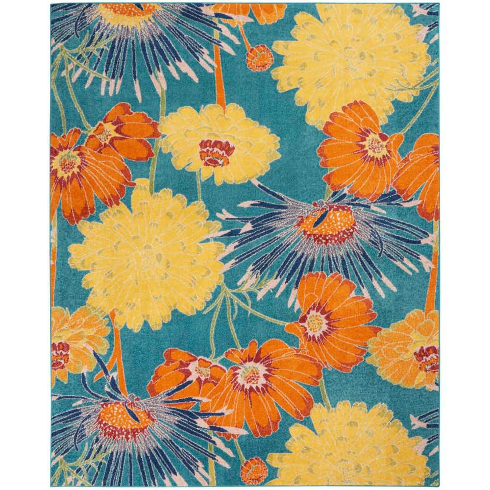 Nourison Allur Turquoise Multicolor 9 ft. x 12 ft. Botanical ...