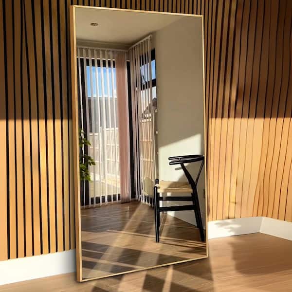 Sxiawe 32 in. W x 71 in. H Modern Rectangular Frame Aluminum Alloy Gold Oversized Standing Mirror Floor Mirror