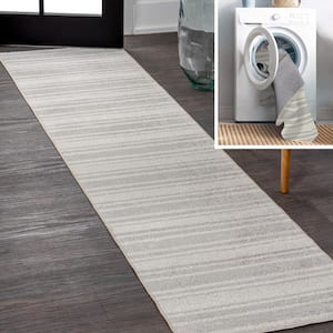 Cream/Light Gray 2 ft. x 8 ft. Fawning 2-Tone Striped Classic Low-Pile Machine-Washable Runner Rug