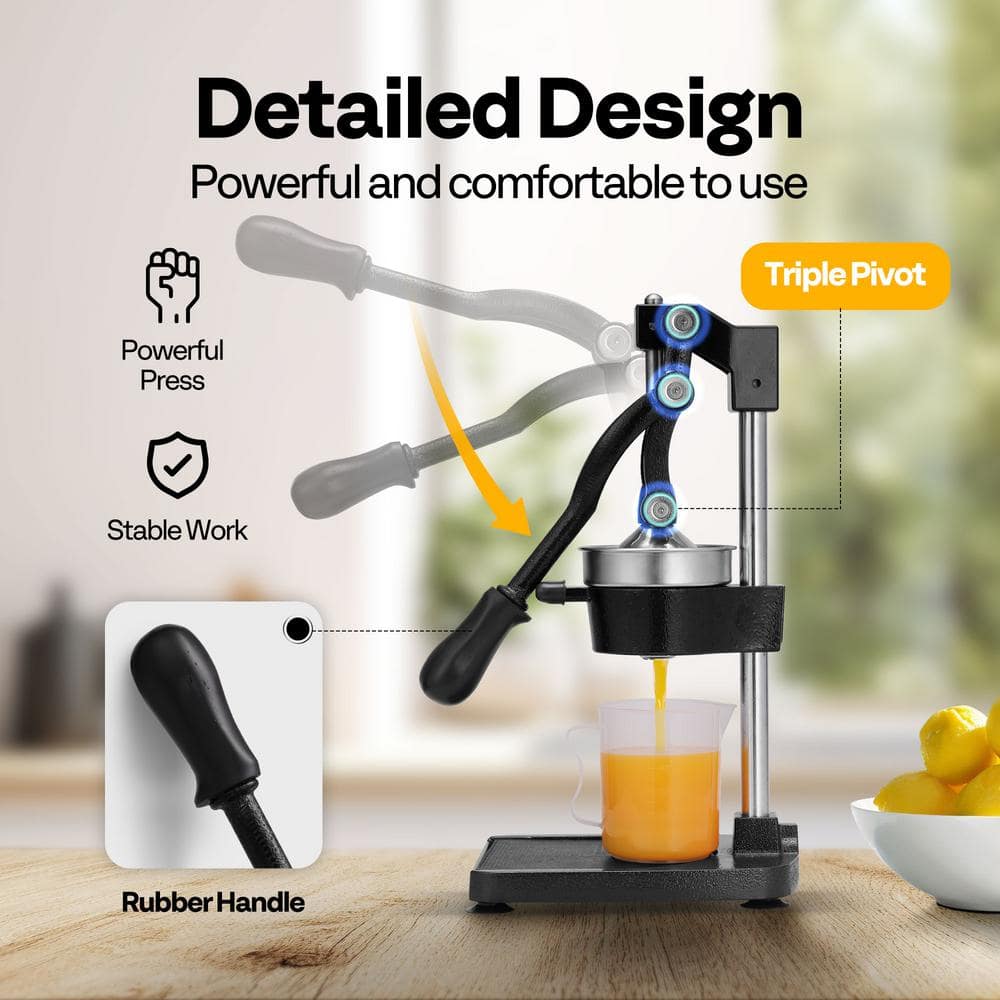 Black Stainless Steel Manual Citrus Juicer with Ergonomic Handle