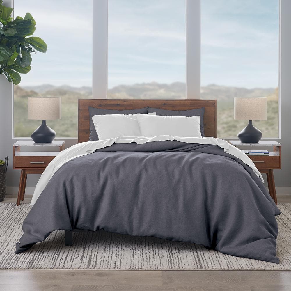 Ella Jayne Linen Cotton 3-piece Duvet Cover Set  King/Cal King  Charcoal