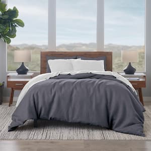 Linen Cotton 3-piece King/Cal King Sized, Charcoal Colored Duvet Cover Set