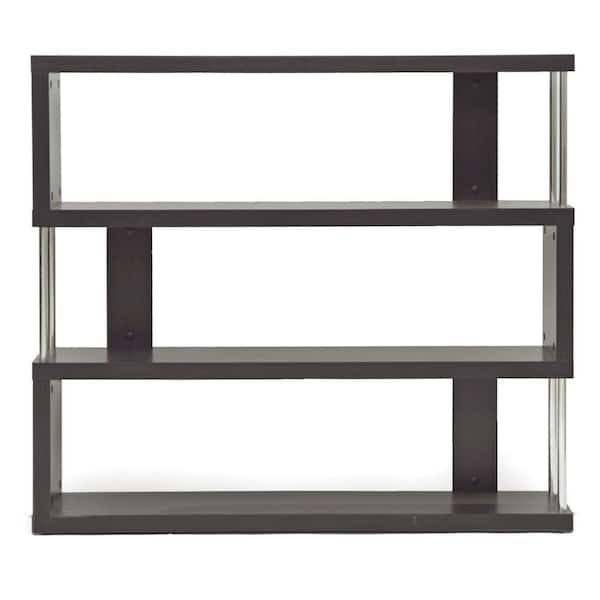 Baxton Studio 38.5 in. Dark Brown Wood 3-shelf Accent Bookcase with Open Back